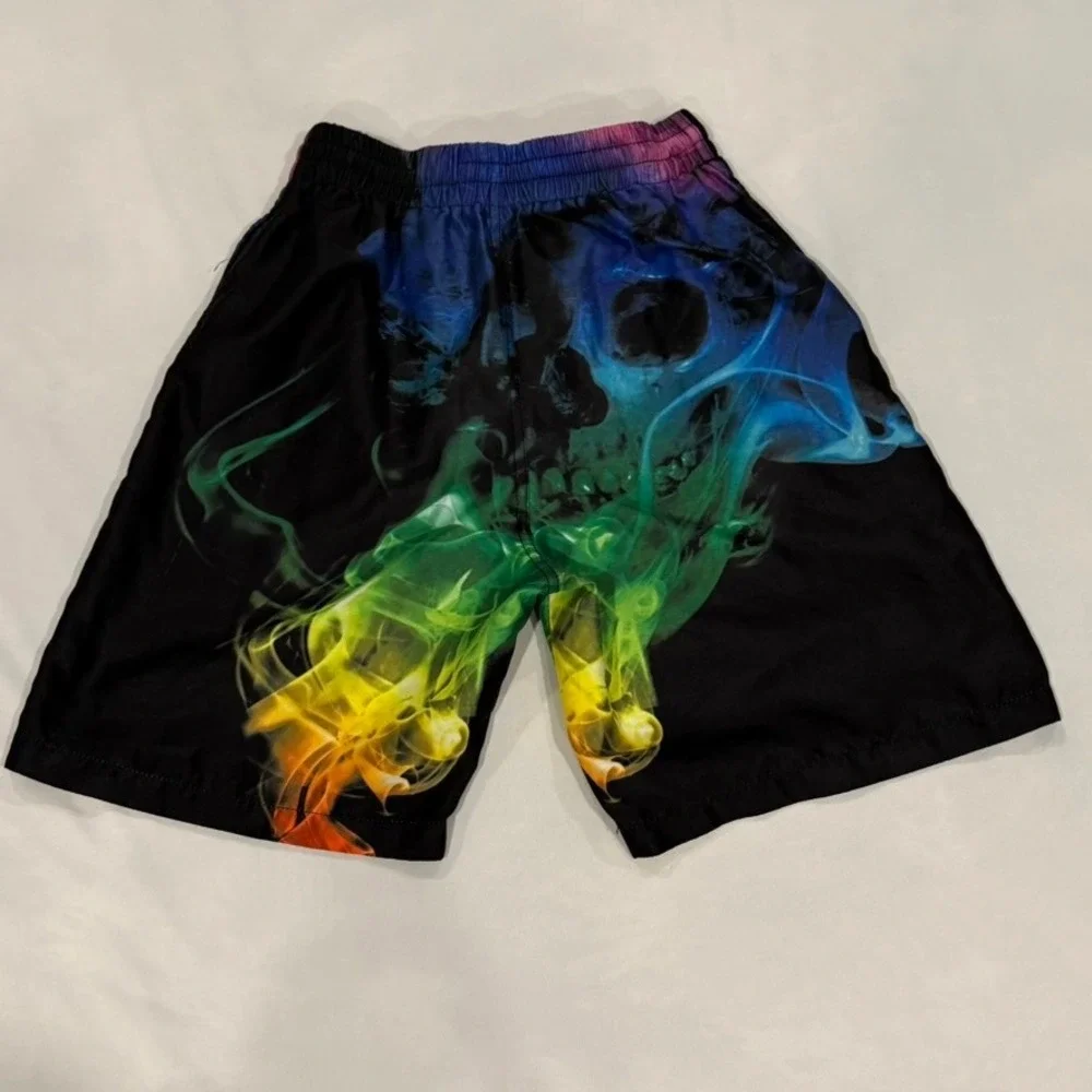 Swim Trunks Kids 10T Black Rainbow Smoke Skull Mesh Lined Beach Vacation‎ Resort